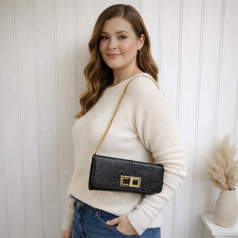 ✨ Poppie Jones Black Evening Bag | Gold Chain Strap | Classic Formal Purse ✨